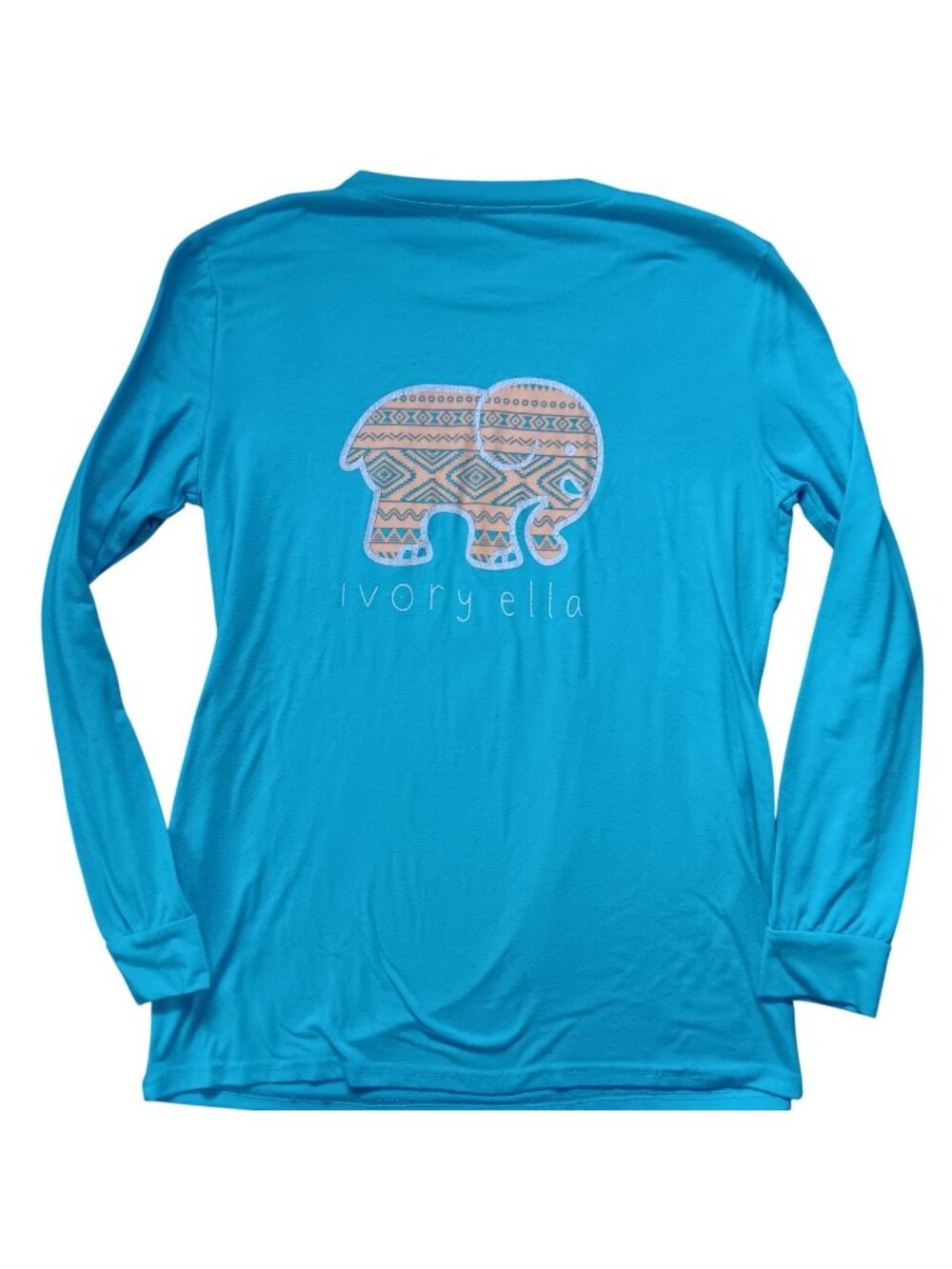 Women's Elephant T-shirt Large Ivory Ella Blue Long Sleeve Vessos Cotton 2 Side